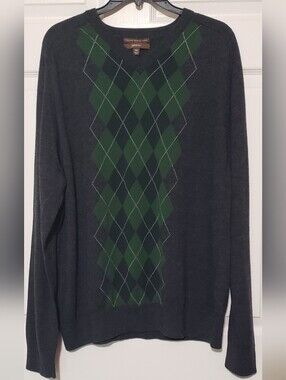 Merona Charcoal Crewneck Sweater with Green Argyle
